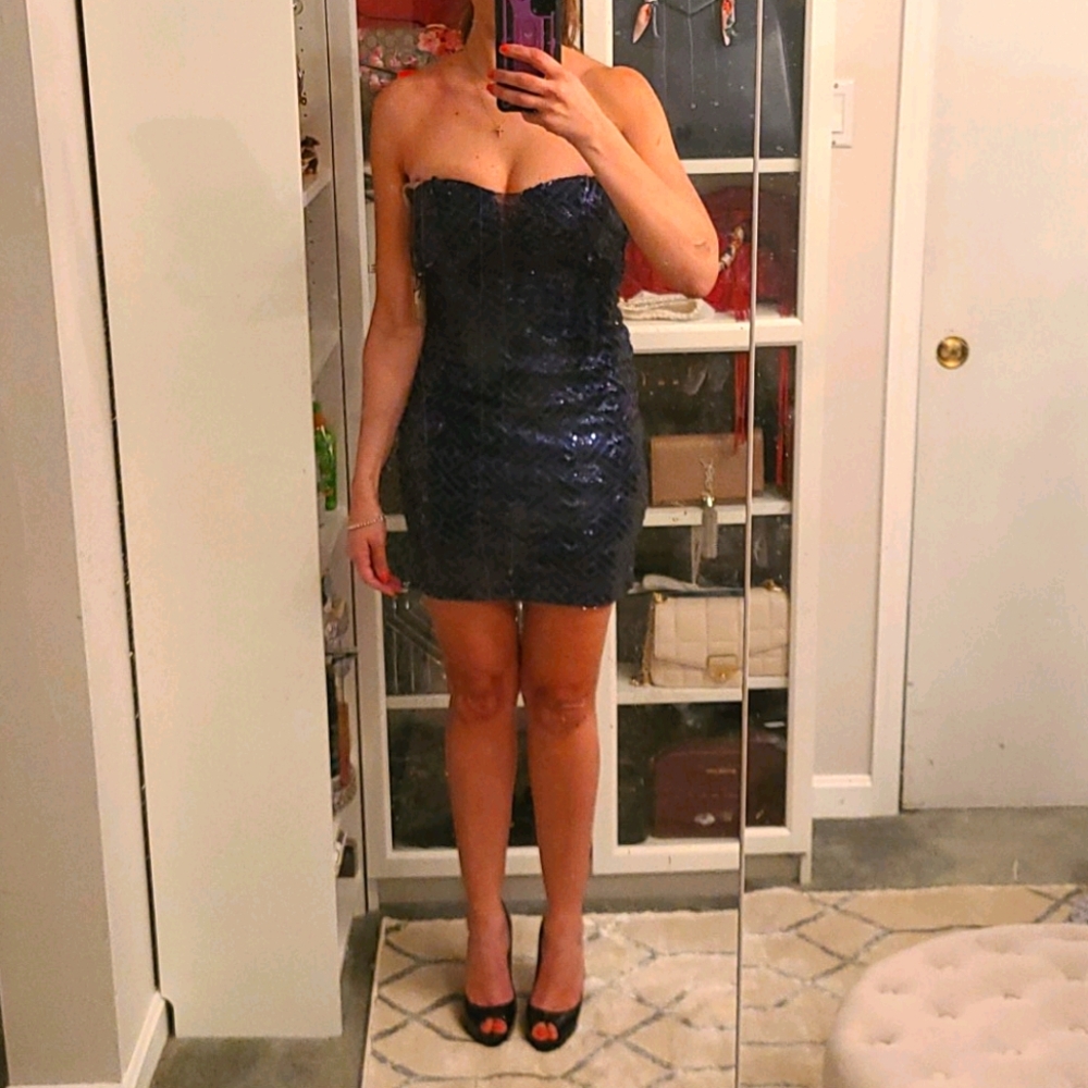 Blue sequin mini dress